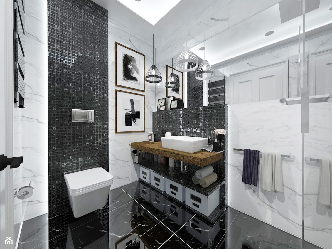 Marmurowa, czarno-biała łazienka - Łazienka, styl glamour - zdjęcie od Latre DESIGN - Homebook
