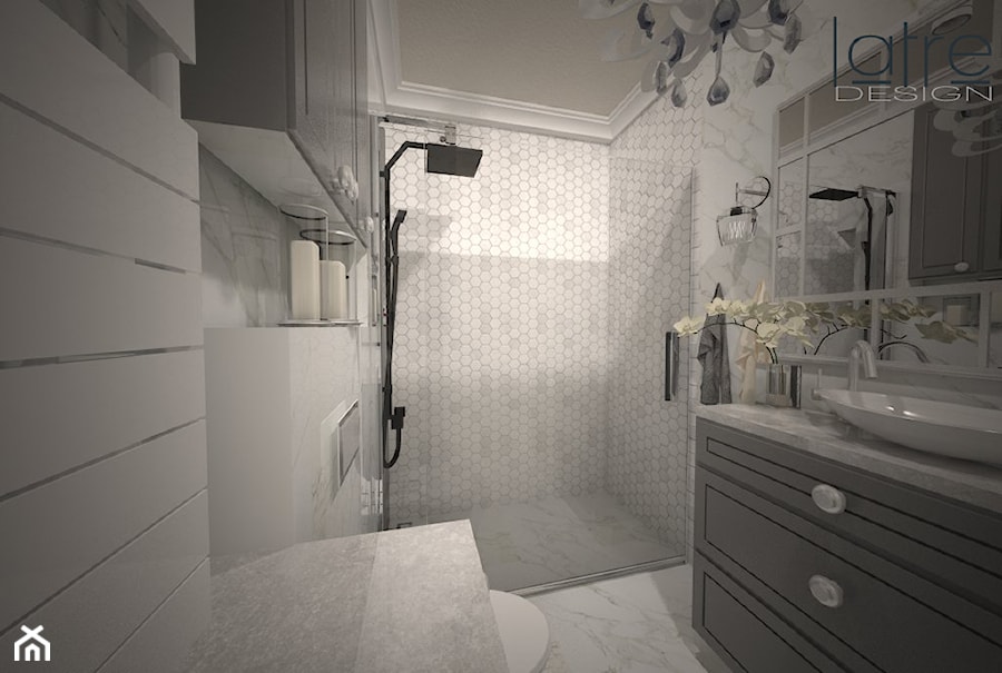 Marmurowa łazienka z mozaiką w kształcie heksagonów - zdjęcie od Latre DESIGN