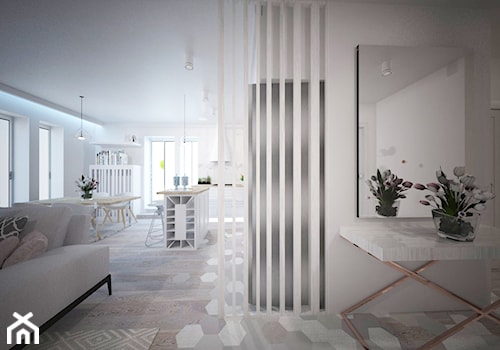 Mieszanka stylów z domieszką medzi w jednym mieszkaniu - Średnia biała jadalnia w salonie w kuchni, styl nowoczesny - zdjęcie od Latre DESIGN