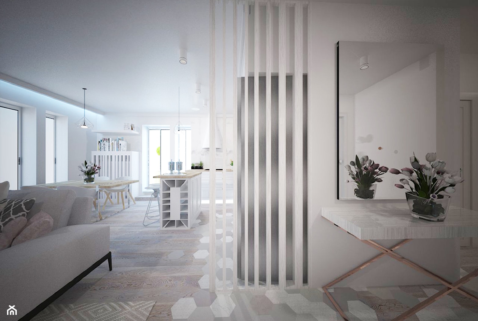 Mieszanka stylów z domieszką medzi w jednym mieszkaniu - Średnia biała jadalnia w salonie w kuchni, styl nowoczesny - zdjęcie od Latre DESIGN - Homebook