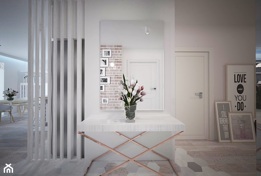 Mieszanka stylów z domieszką medzi w jednym mieszkaniu - Średni beżowy biały hol / przedpokój, styl nowoczesny - zdjęcie od Latre DESIGN