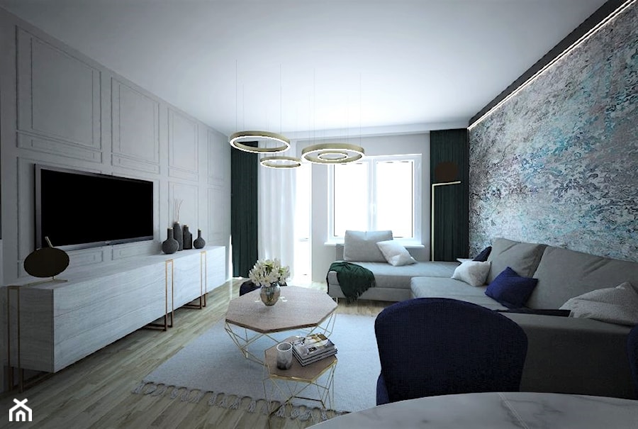 Mieszkanie na Bemowie z akcentem Indigo - Salon, styl nowoczesny - zdjęcie od Latre DESIGN
