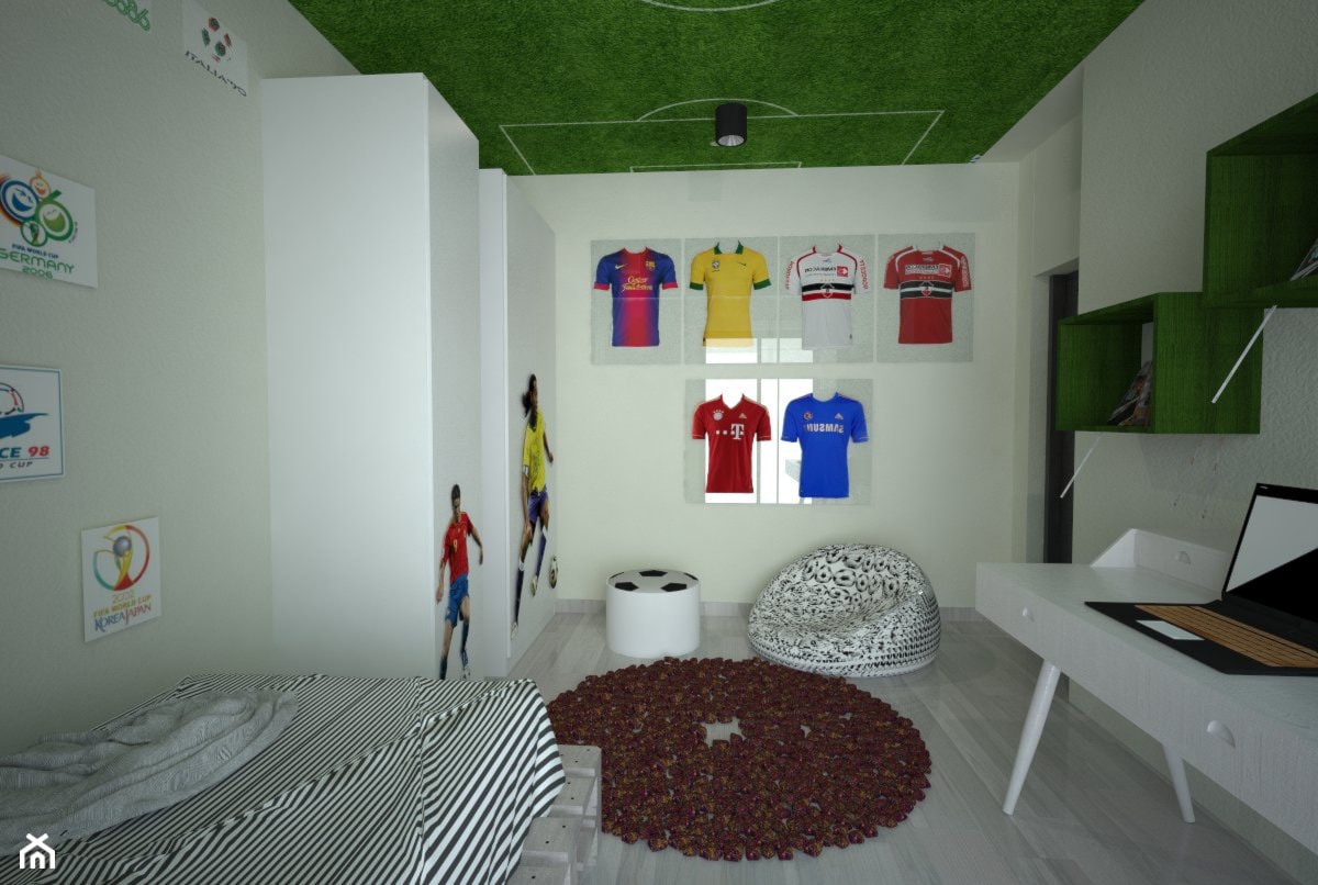 Piłkarski pokój chłopca - Średni biały pokój dziecka dla nastolatka dla chłopca - zdjęcie od Latre DESIGN - Homebook