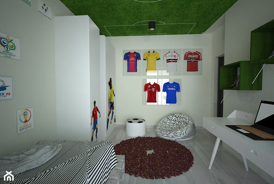 Piłkarski pokój chłopca - Średni biały pokój dziecka dla nastolatka dla chłopca - zdjęcie od Latre DESIGN