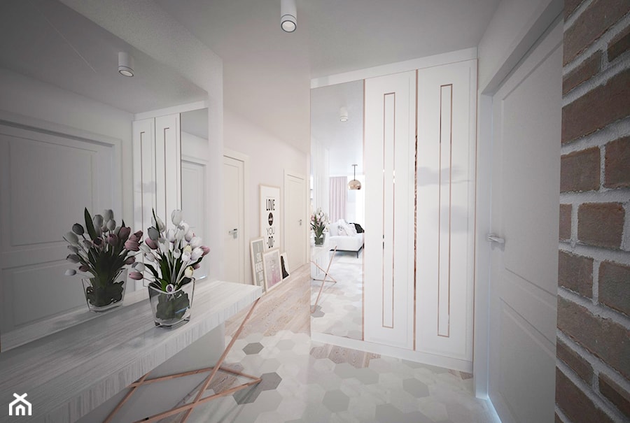 Mieszanka stylów z domieszką medzi w jednym mieszkaniu - Mały beżowy biały hol / przedpokój, styl nowoczesny - zdjęcie od Latre DESIGN