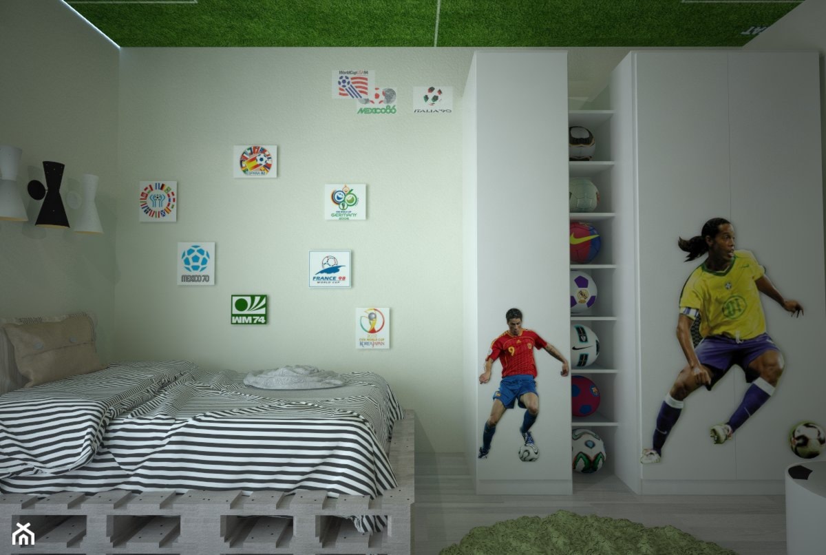 Piłkarski pokój chłopca - Mały biały pokój dziecka dla dziecka dla nastolatka dla chłopca dla dziewczynki - zdjęcie od Latre DESIGN - Homebook