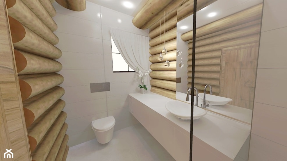 Mała łazienka w domu z bali - Średnia z punktowym oświetleniem łazienka z oknem, styl rustykalny - zdjęcie od MProjektStudio - Homebook