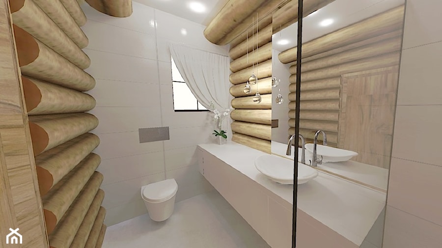 Mała łazienka w domu z bali - Średnia z punktowym oświetleniem łazienka z oknem, styl rustykalny - zdjęcie od MProjektStudio