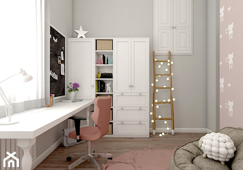 Średni beżowy szary pokój dziecka dla nastolatka dla dziewczynki - zdjęcie od kreska.studio