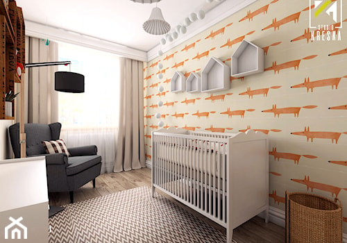 ARANŻACJA MIESZKANIA WE WROCŁAWIU - Średni beżowy pomarańczowy pokój dziecka dla dziecka dla chłopca, styl skandynawski - zdjęcie od kreska.studio