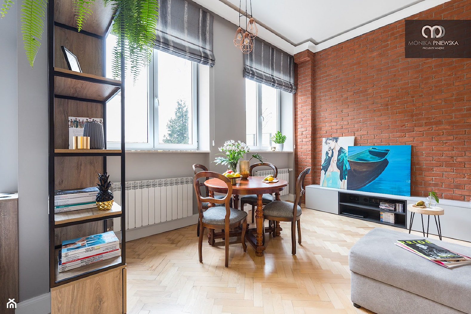 Małe mieszkanie z antresolą - Średni szary salon z jadalnią, styl nowoczesny - zdjęcie od Monika Pniewska Projekty Wnętrz - Homebook