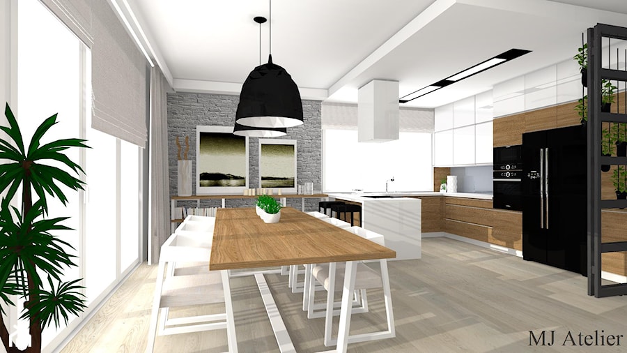 Projekt Klara - Duża szara jadalnia w kuchni, styl nowoczesny - zdjęcie od mj-atelier.com