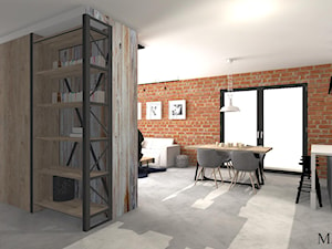 LOFT - Średni brązowy salon z kuchnią z jadalnią, styl industrialny - zdjęcie od mj-atelier.com