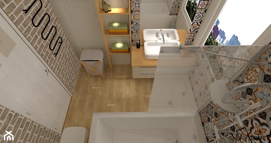 Apartament z czerwoną cegłą - Łazienka, styl nowoczesny - zdjęcie od mj-atelier.com