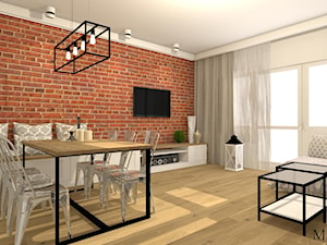 Mały biały salon z jadalnią z tarasem / balkonem, styl prowansalski - zdjęcie od mj-atelier.com