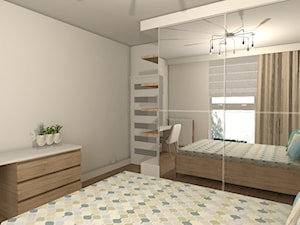 Sypialnia - Średnia biała z biurkiem sypialnia z balkonem / tarasem, styl nowoczesny - zdjęcie od mj-atelier.com