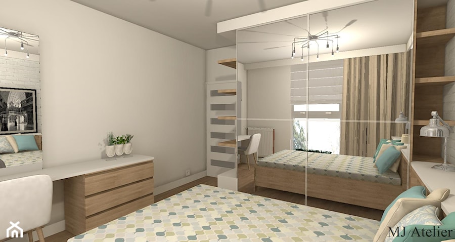 Sypialnia - Średnia biała z biurkiem sypialnia z balkonem / tarasem, styl nowoczesny - zdjęcie od mj-atelier.com