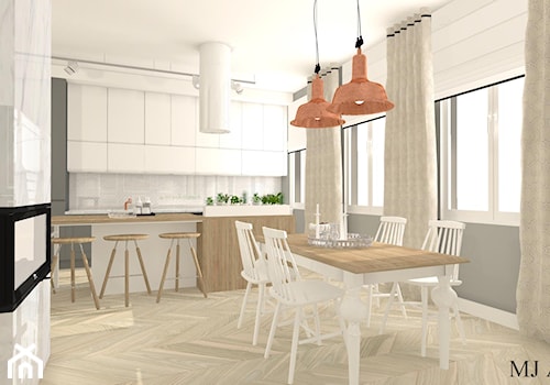 Apartament z czernią - Średnia otwarta szara z zabudowaną lodówką kuchnia jednorzędowa z oknem, styl nowoczesny - zdjęcie od mj-atelier.com