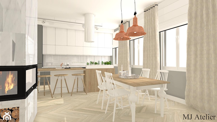 Apartament z czernią - Średnia otwarta szara z zabudowaną lodówką kuchnia jednorzędowa z oknem, styl nowoczesny - zdjęcie od mj-atelier.com