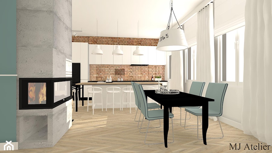 Apartament z XIX w. - Średnia biała niebieska jadalnia w kuchni, styl tradycyjny - zdjęcie od mj-atelier.com