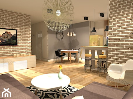 Aranżacje wnętrz - Salon: Apartament z czerwoną cegłą - Salon, styl nowoczesny - mj-atelier.com. Przeglądaj, dodawaj i zapisuj najlepsze zdjęcia, pomysły i inspiracje designerskie. W bazie mamy już prawie milion fotografii!