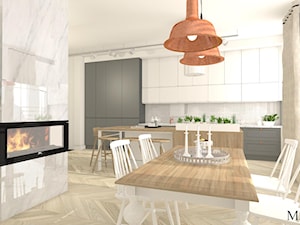 Apartament z czernią - Średnia biała szara jadalnia w salonie w kuchni, styl nowoczesny - zdjęcie od mj-atelier.com