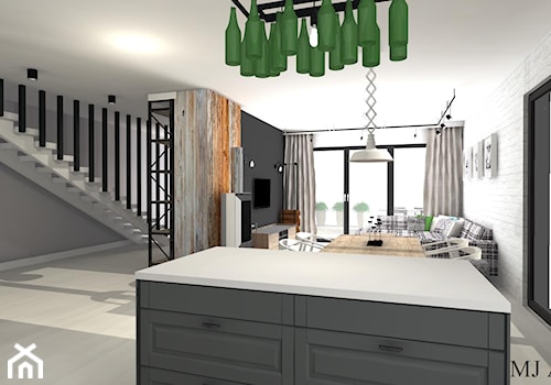 LOFT w wersji SOFT - Średni biały szary salon z jadalnią, styl industrialny - zdjęcie od mj-atelier.com