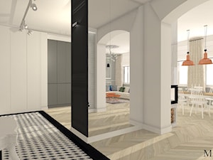 Apartament z czernią - Duży biały czarny szary hol / przedpokój, styl nowoczesny - zdjęcie od mj-atelier.com