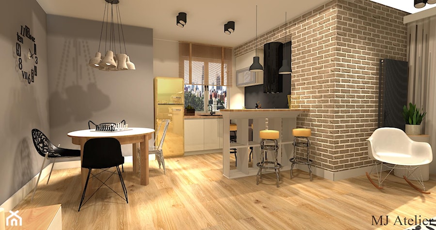 Apartament z czerwoną cegłą - Kuchnia, styl nowoczesny - zdjęcie od mj-atelier.com