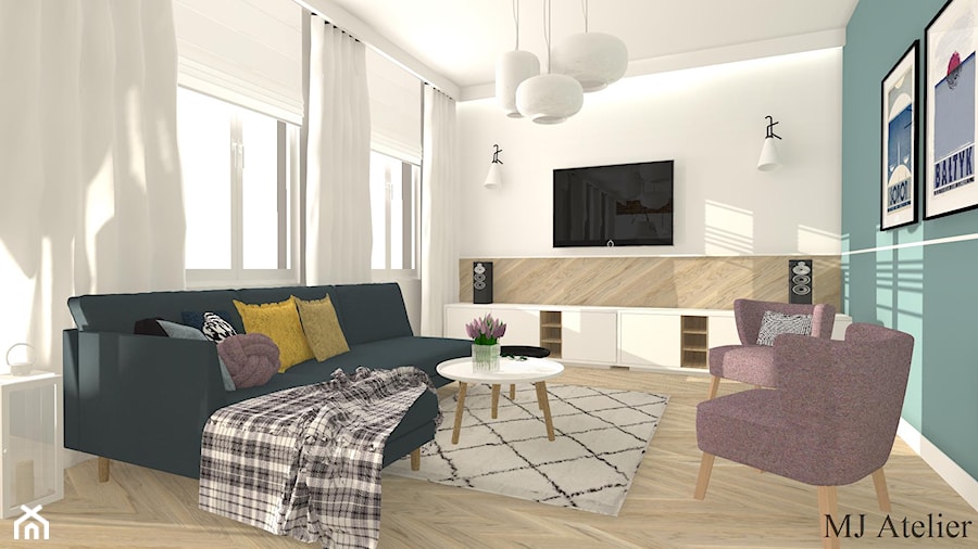 Apartament z XIX w. - Średni biały zielony salon, styl tradycyjny - zdjęcie od mj-atelier.com