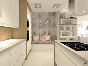 Apartament / penthouse - Średnia otwarta z salonem z kamiennym blatem szara z zabudowaną lodówką kuchnia dwurzędowa z oknem, styl nowoczesny - zdjęcie od mj-atelier.com
