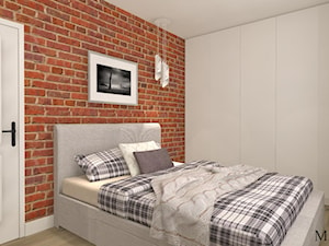 Sypialnia z czerwowną cegłą - Mała szara sypialnia, styl industrialny - zdjęcie od mj-atelier.com