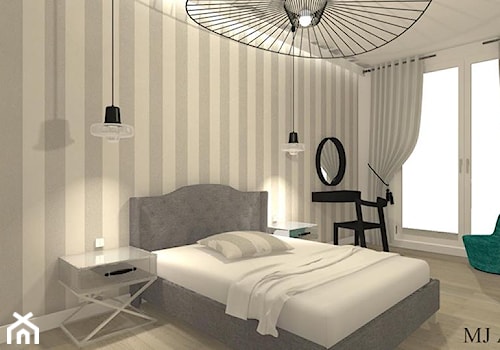 master bedroom _sypialnia - Średnia biała szara sypialnia z balkonem / tarasem, styl tradycyjny - zdjęcie od mj-atelier.com