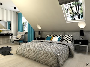 Sypialnia - Duża biała szara z panelami tapicerowanymi sypialnia na poddaszu, styl nowoczesny - zdjęcie od mj-atelier.com