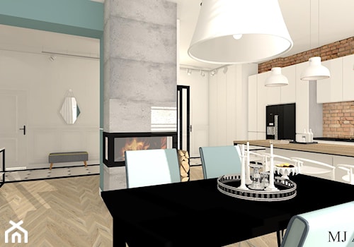 Apartament z XIX w. - Średnia biała niebieska jadalnia w kuchni, styl tradycyjny - zdjęcie od mj-atelier.com