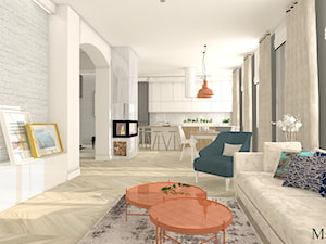 Apartament z czernią - Średni biały szary salon z kuchnią z jadalnią, styl nowoczesny - zdjęcie od mj-atelier.com