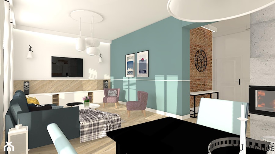 Apartament z XIX w. - Średnia biała niebieska jadalnia w salonie, styl tradycyjny - zdjęcie od mj-atelier.com