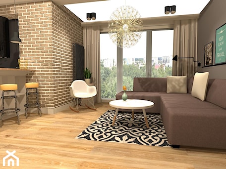 Aranżacje wnętrz - Salon: Apartament z czerwoną cegłą - Salon, styl nowoczesny - mj-atelier.com. Przeglądaj, dodawaj i zapisuj najlepsze zdjęcia, pomysły i inspiracje designerskie. W bazie mamy już prawie milion fotografii!