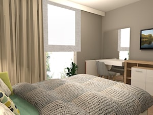 Sypialnia - Średnia beżowa biała z biurkiem sypialnia, styl tradycyjny - zdjęcie od mj-atelier.com