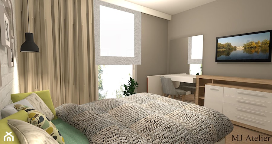 Sypialnia - Średnia beżowa biała z biurkiem sypialnia, styl tradycyjny - zdjęcie od mj-atelier.com