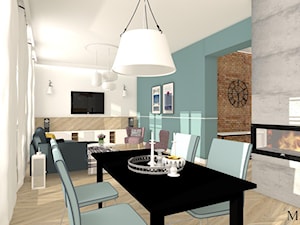 Apartament z XIX w. - Średnia biała niebieska jadalnia w salonie, styl tradycyjny - zdjęcie od mj-atelier.com