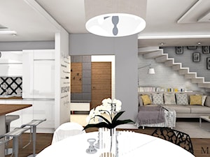 Dwupoziomowe mieszkanie - Średni szary salon z kuchnią z jadalnią, styl nowoczesny - zdjęcie od mj-atelier.com