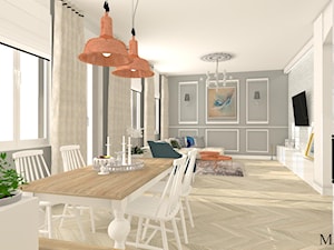 Apartament z czernią - Duża beżowa szara jadalnia w salonie, styl nowoczesny - zdjęcie od mj-atelier.com