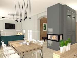 Mieszkanie w kamienicy typu open space - Średni szary salon z kuchnią z jadalnią, styl tradycyjny - zdjęcie od mj-atelier.com
