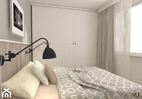 sypalnia w szarości cz 2 - Mała biała szara sypialnia, styl prowansalski - zdjęcie od mj-atelier.com