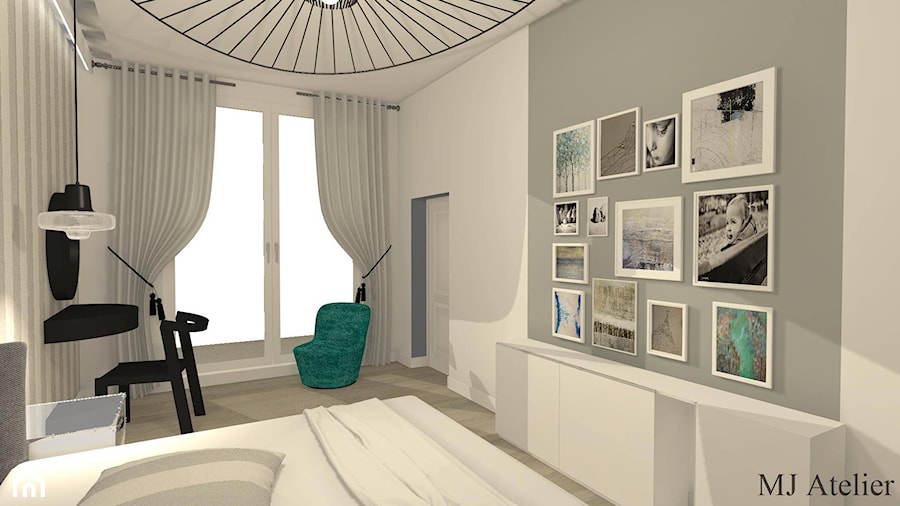 master bedroom _sypialnia - Mała szara z biurkiem sypialnia, styl tradycyjny - zdjęcie od mj-atelier.com