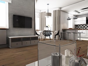 Dwupoziomowe mieszkanie - Średni biały szary salon z kuchnią z jadalnią, styl nowoczesny - zdjęcie od mj-atelier.com