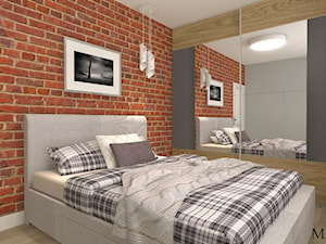 Sypialnia z czerwowną cegłą - Średnia szara sypialnia, styl industrialny - zdjęcie od mj-atelier.com