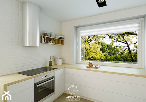 Ze Skandynawią w tle - Średnia otwarta biała z zabudowaną lodówką kuchnia w kształcie litery l z oknem, styl nowoczesny - zdjęcie od AP DIZAJN - wnętrza & dizajn