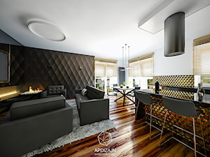 Mieszkanie Marynarza - Duży biały czarny salon z kuchnią z jadalnią, styl nowoczesny - zdjęcie od AP DIZAJN - wnętrza & dizajn